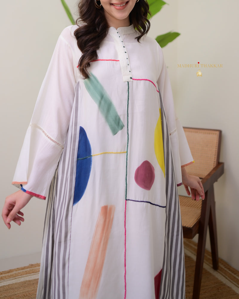 Ivory Multi Abstract A Line Roman Cotton Kurta Set