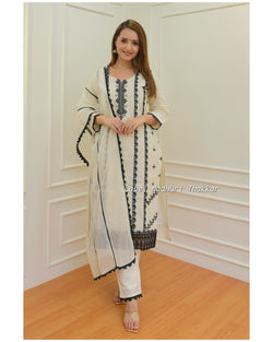 Ivory-Black Thread Embroidered Cotton Suit