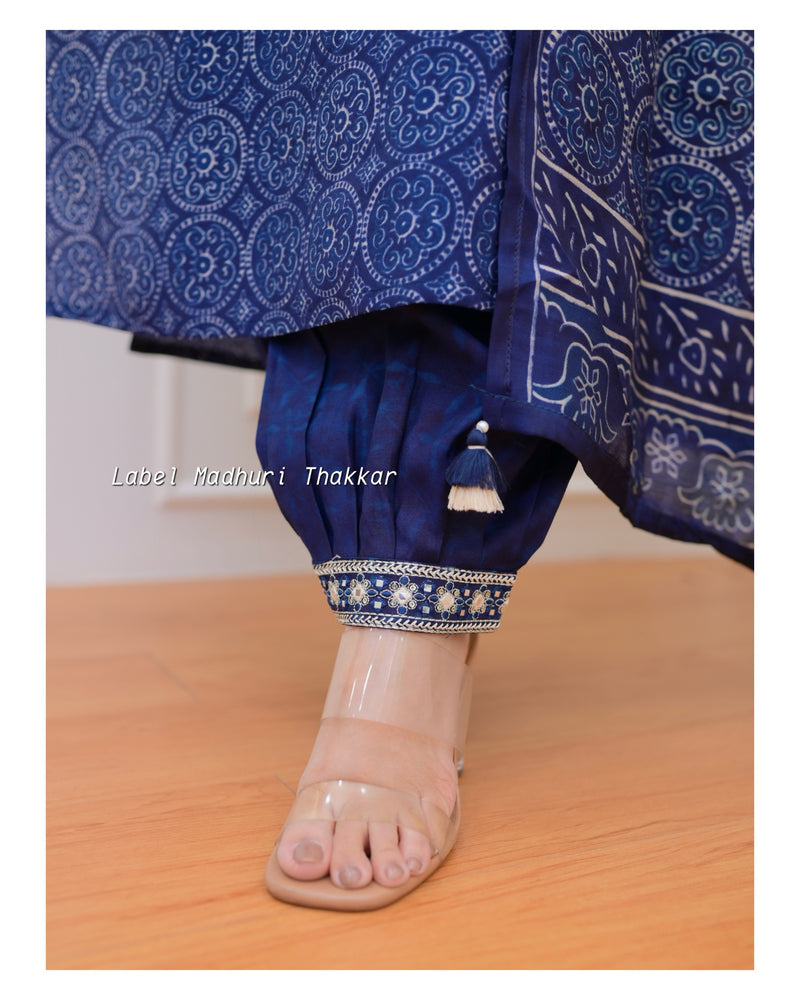 Navy Blue Muslin Afghani Suit