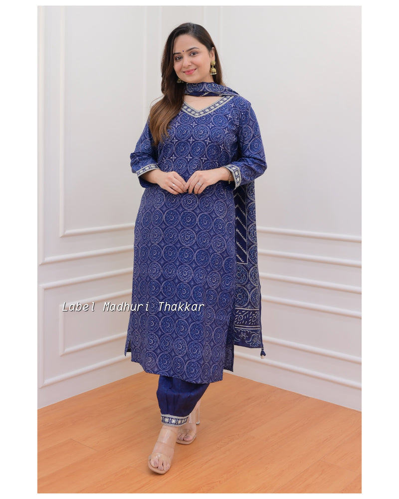 Navy Blue Muslin Afghani Suit