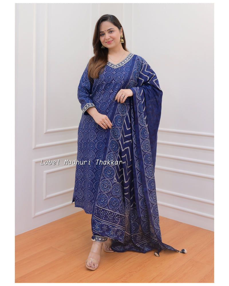 Navy Blue Muslin Afghani Suit