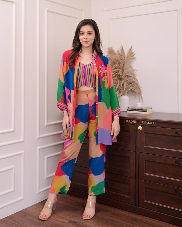 Multi Color Handwork Crepe Bustier Co-ord