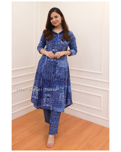 Navy Blue Patch Print Cotton Co-ord