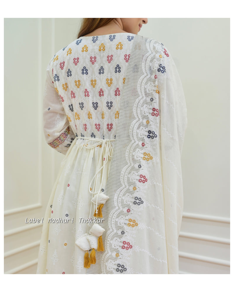 White Embroidered Cotton A Line Suit