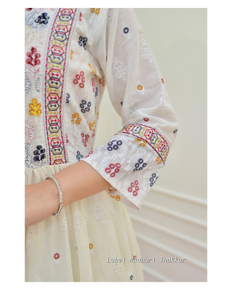 White Embroidered Cotton A Line Suit