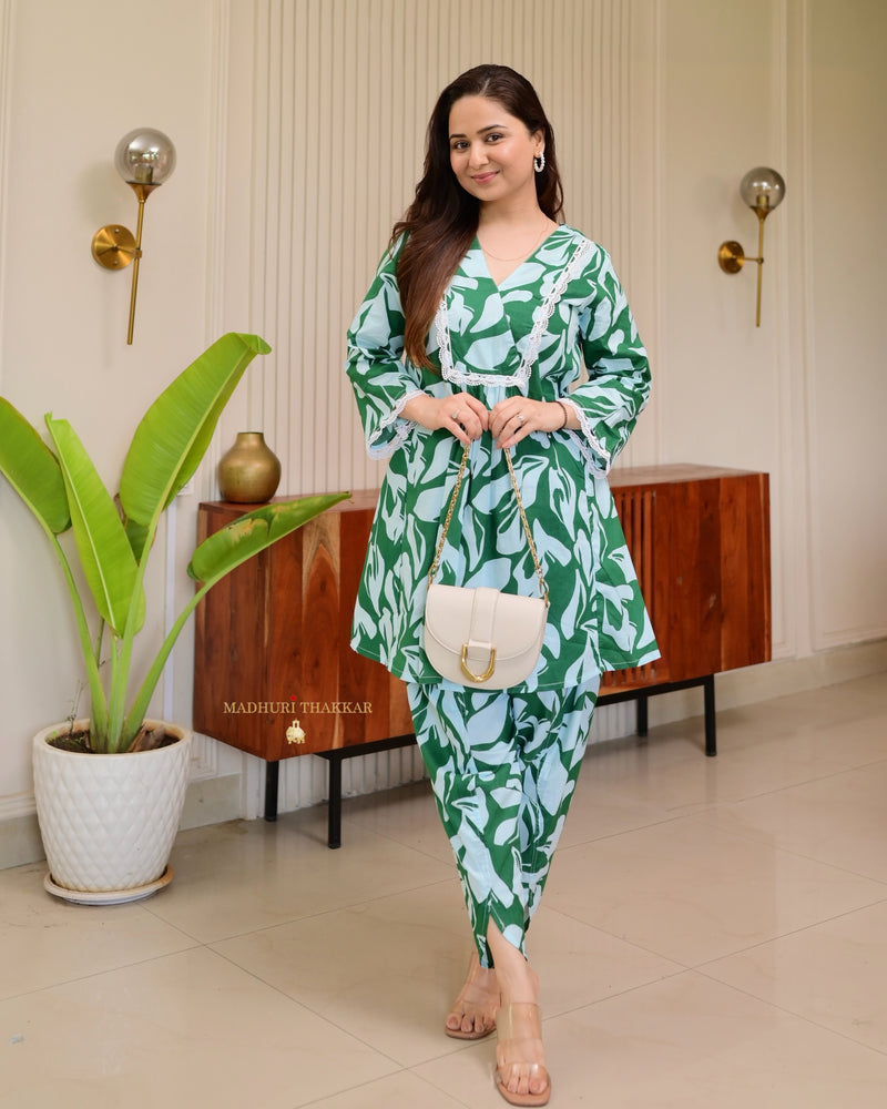 Bottle Green Floral Tulip Premium Cotton Co-ord