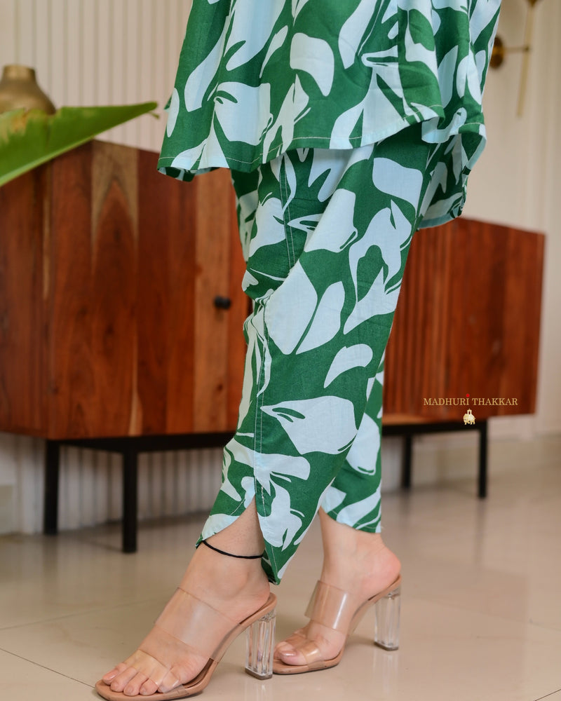 Bottle Green Floral Tulip Premium Cotton Co-ord