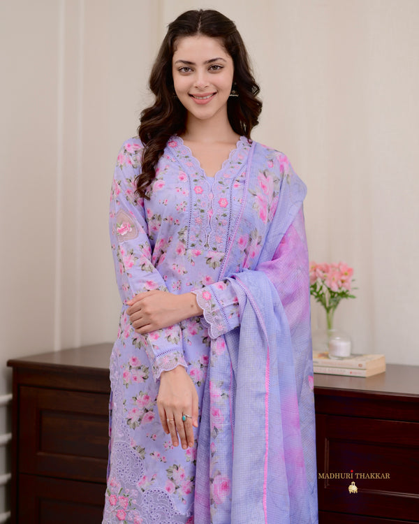 Lilac Floral Cotton Pakistani Suit