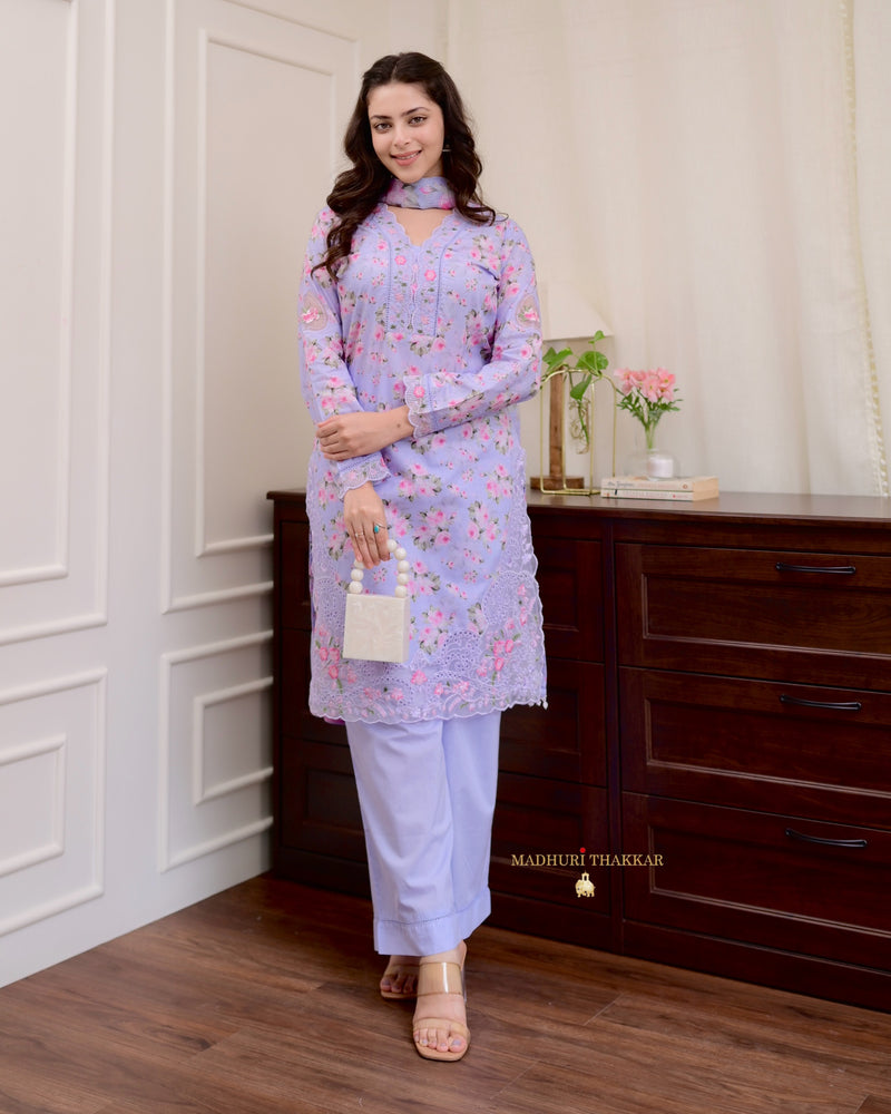 Lilac Floral Cotton Pakistani Suit