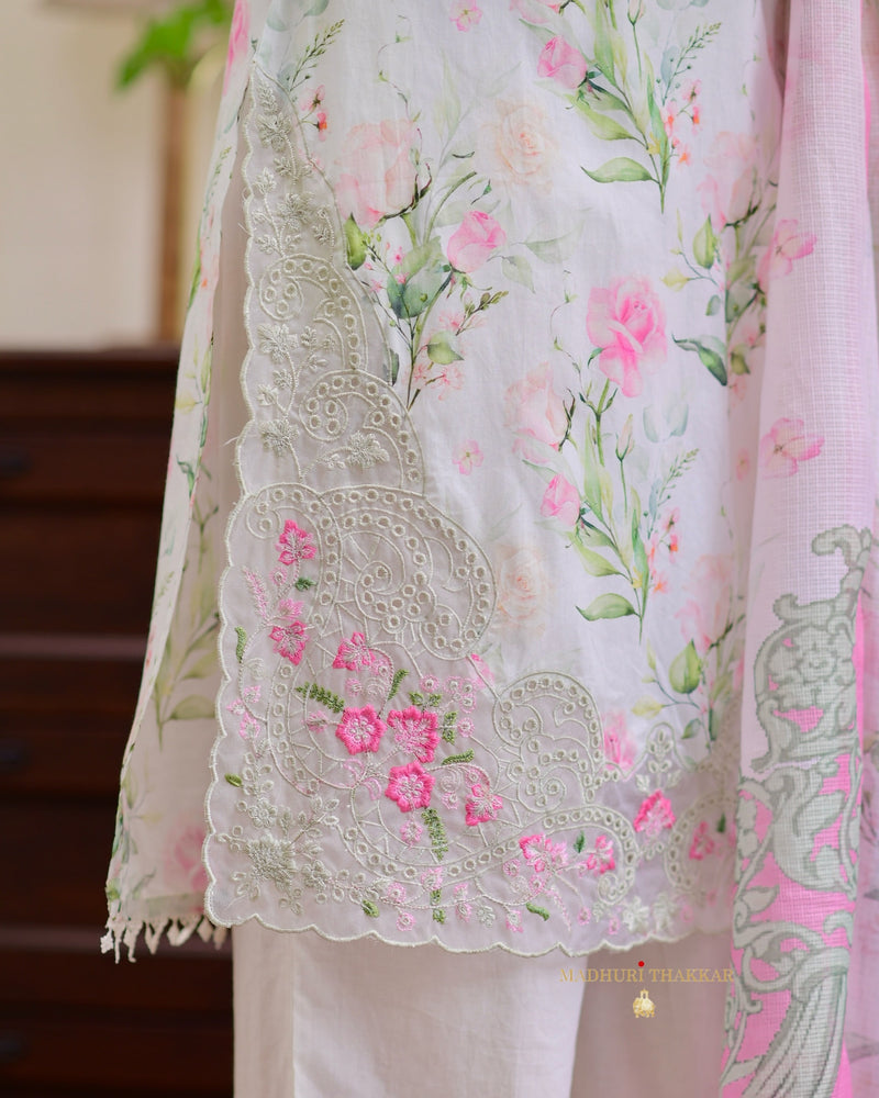 Ivory Pink Floral Cotton Pakistani Suit