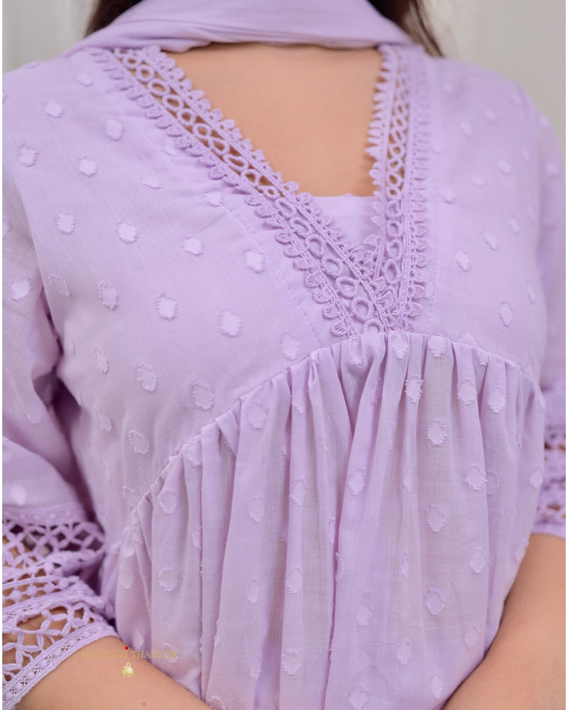 Lilac A Line Mul Cotton Lace Pakistani Suit