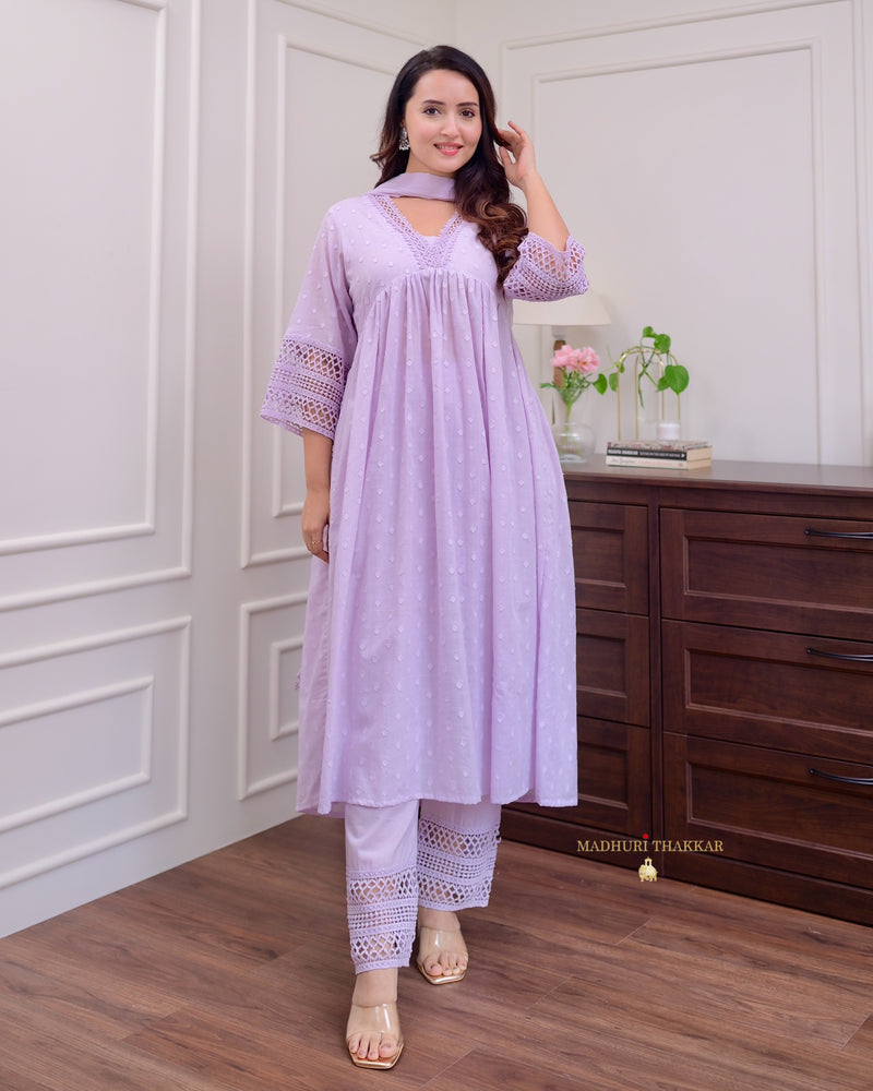 Lilac A Line Mul Cotton Lace Pakistani Suit