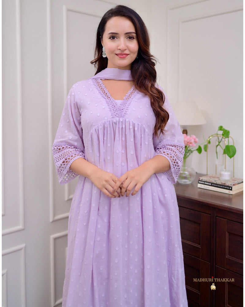 Lilac A Line Mul Cotton Lace Pakistani Suit