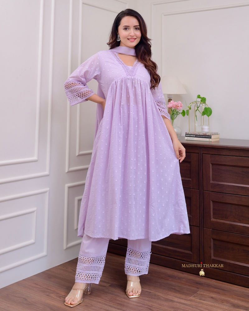 Lilac A Line Mul Cotton Lace Pakistani Suit