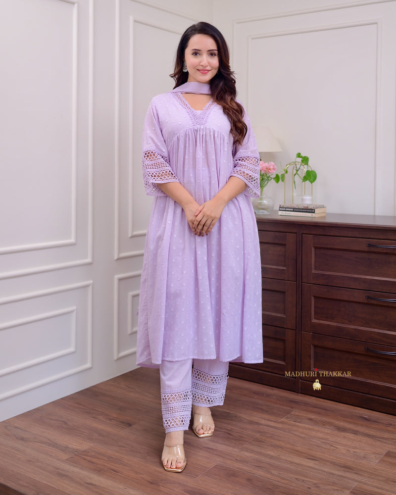 Lilac A Line Mul Cotton Lace Pakistani Suit