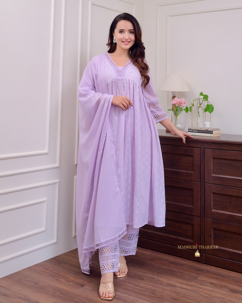 Lilac A Line Mul Cotton Lace Pakistani Suit