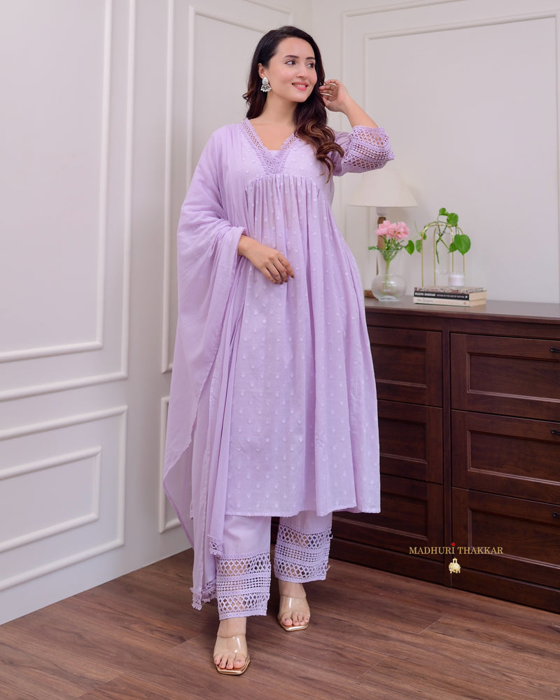 Lilac A Line Mul Cotton Lace Pakistani Suit