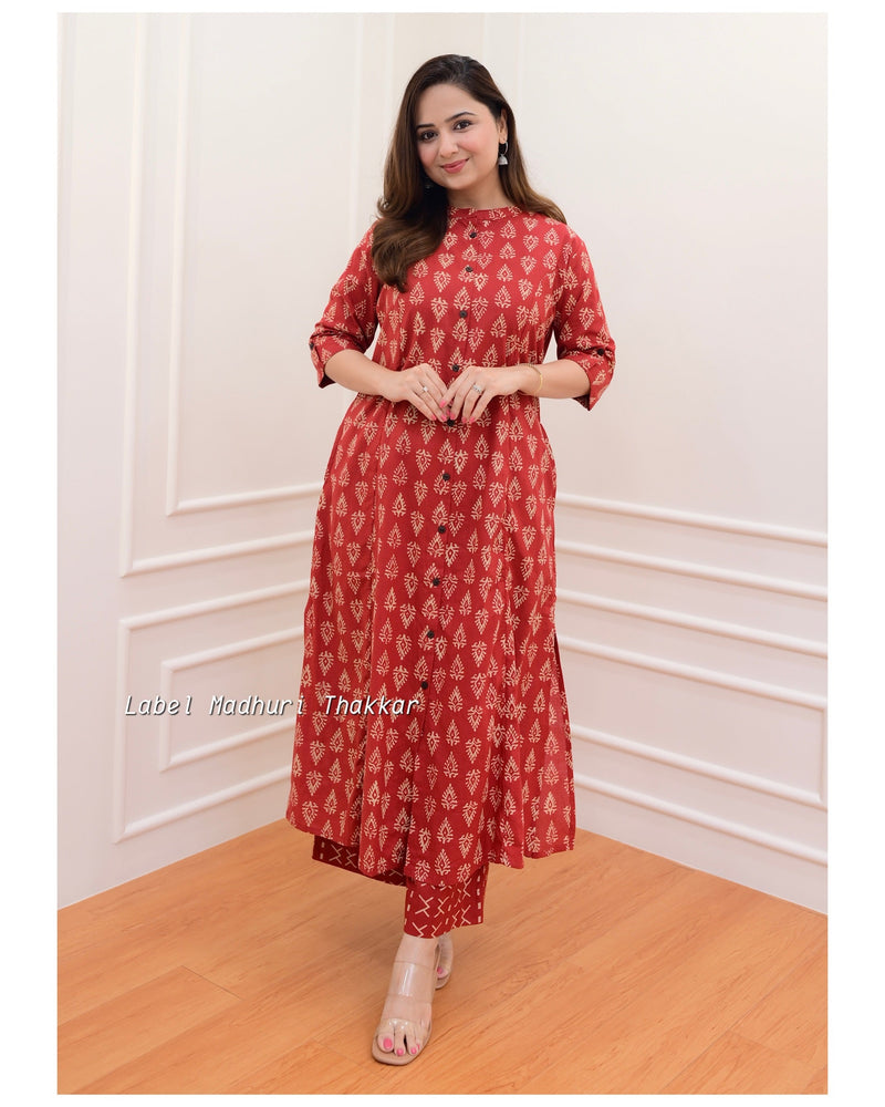 Red Cotton Kurta Set