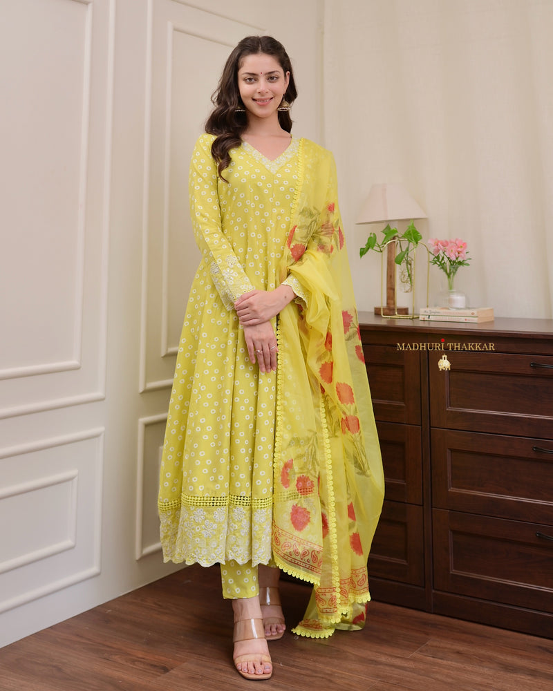 Yellow Flared Cotton Anarkali Suit