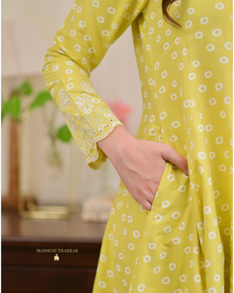 Yellow Flared Cotton Anarkali Suit