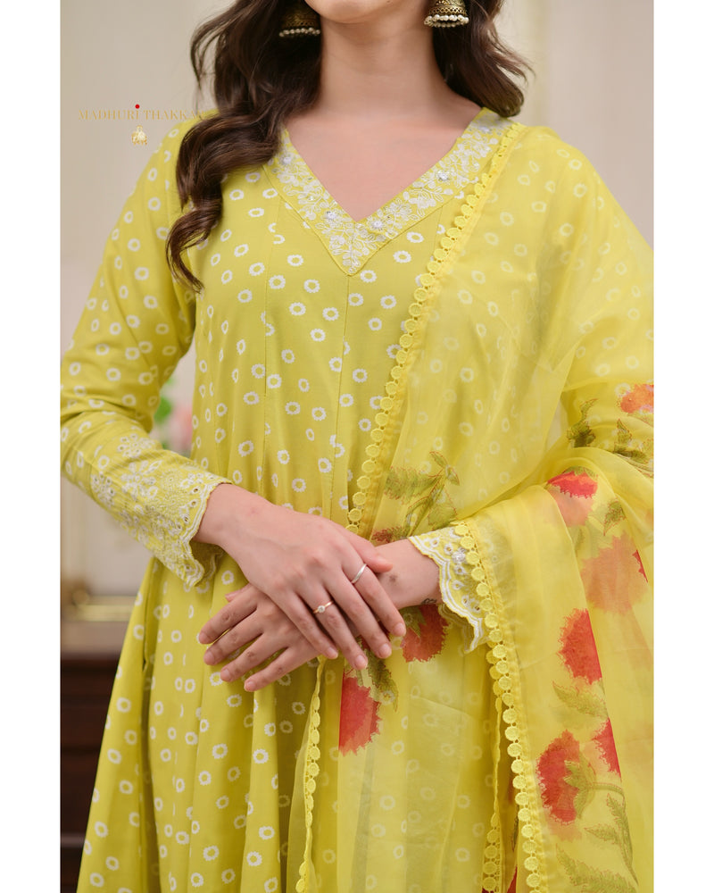 Yellow Flared Cotton Anarkali Suit