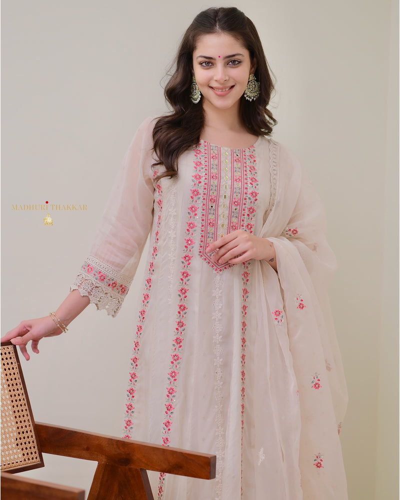 Ivory Organza Premium Handwork Anarkali Suit