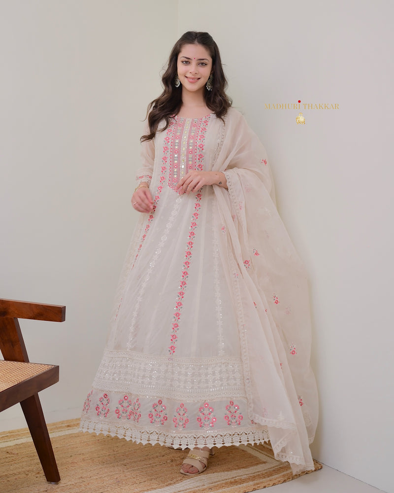 Ivory Organza Premium Handwork Anarkali Suit