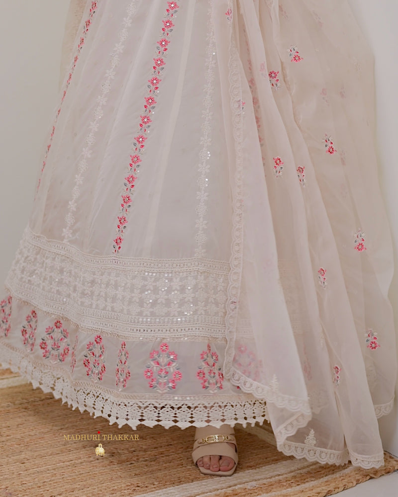 Ivory Organza Premium Handwork Anarkali Suit