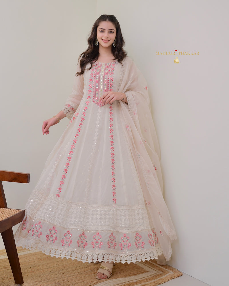 Ivory Organza Premium Handwork Anarkali Suit