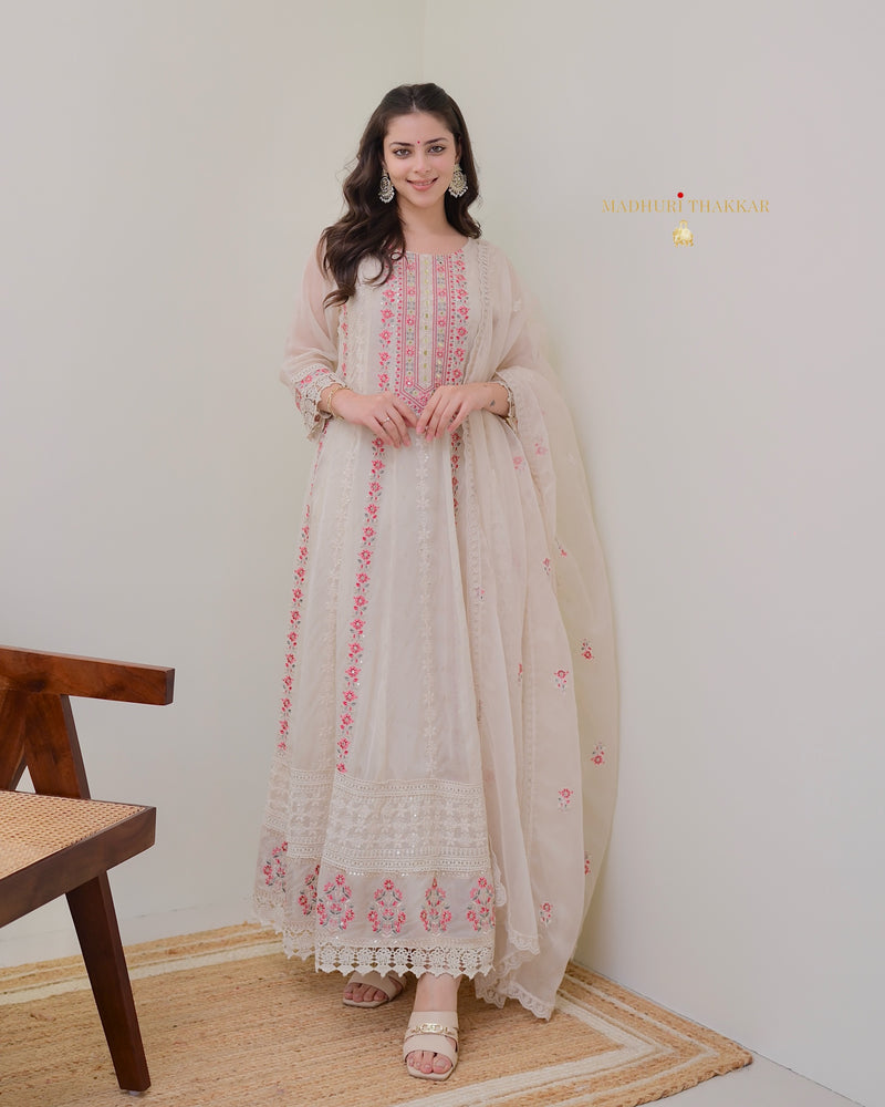 Ivory Organza Premium Handwork Anarkali Suit