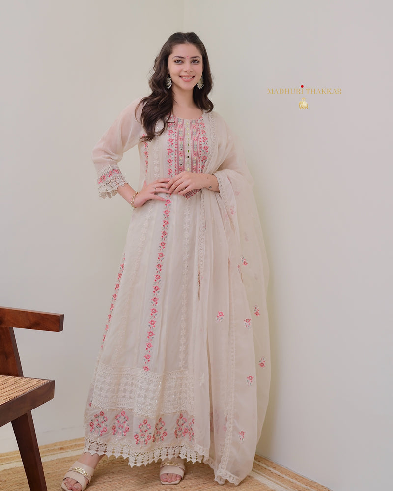 Ivory Organza Premium Handwork Anarkali Suit