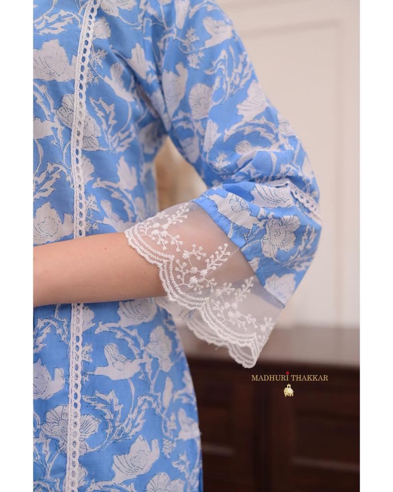 Sky Blue Floral Pakistani Cotton Suit