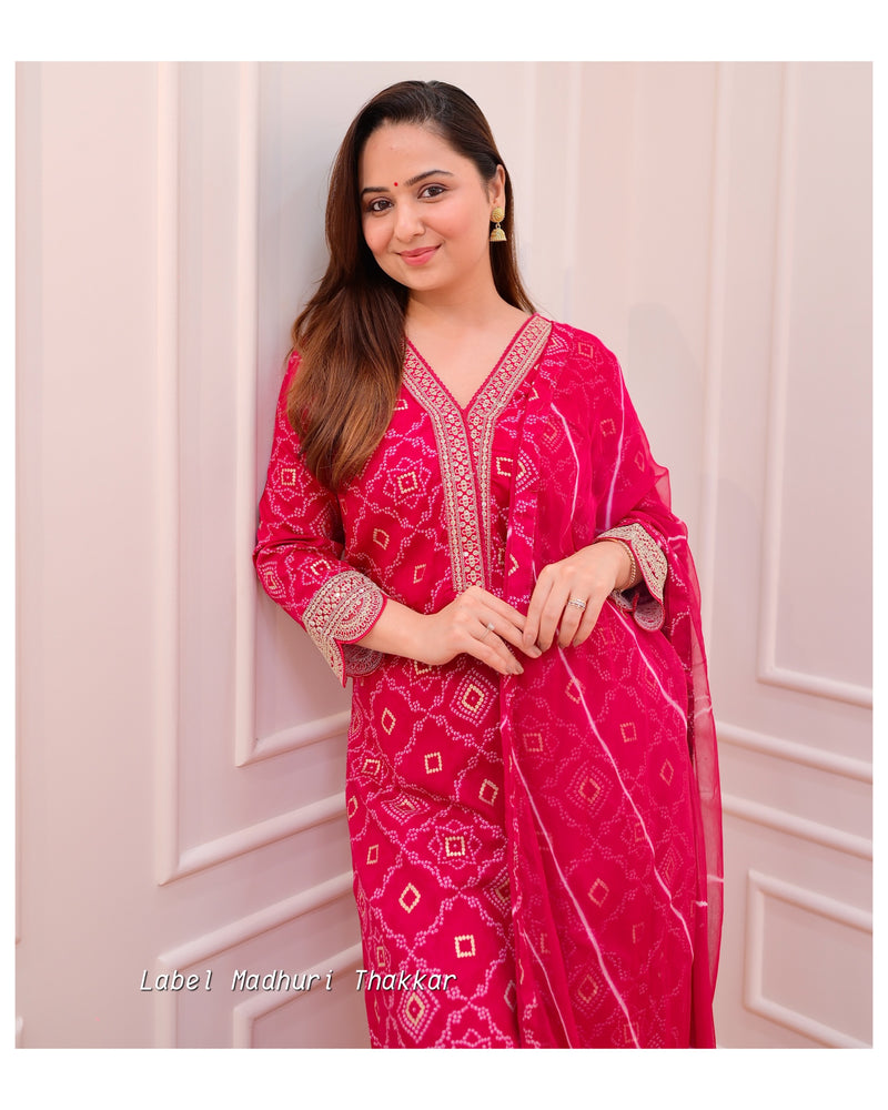 Rani Pink Bandhani Festive Afghani Suit