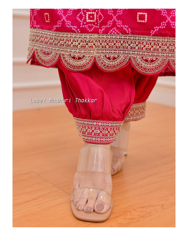 Rani Pink Bandhani Festive Afghani Suit