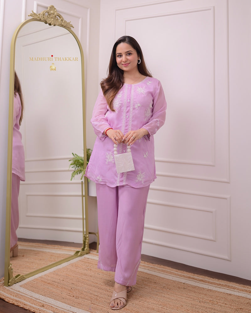 Lilac Threadwork Organza Co-ord