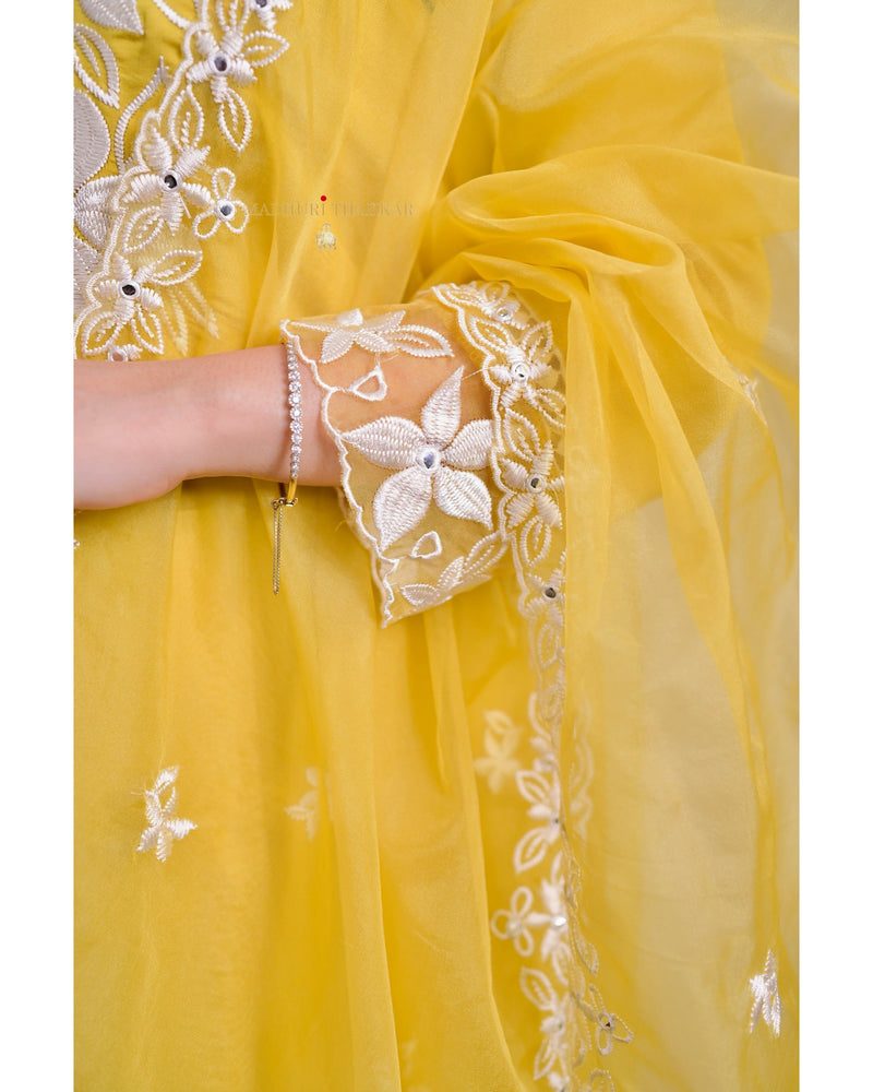 Yellow Chanderi Threadwork Suit