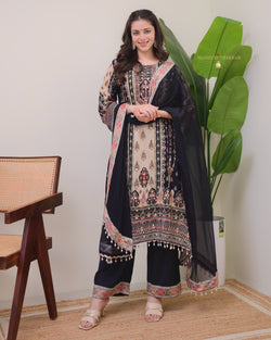 Black Crepe Handwork A Line Festive Suit