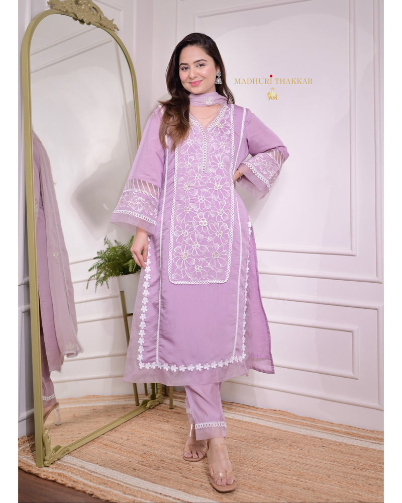 Lilac Chanderi Pakistani Suit