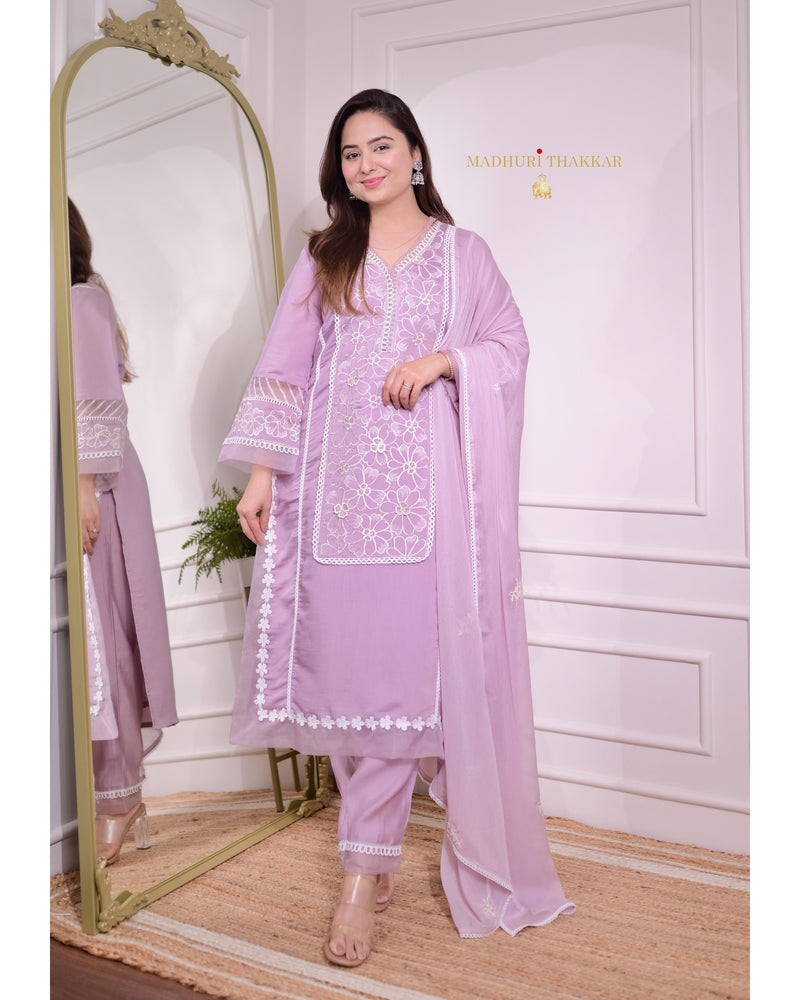 Lilac Chanderi Pakistani Suit