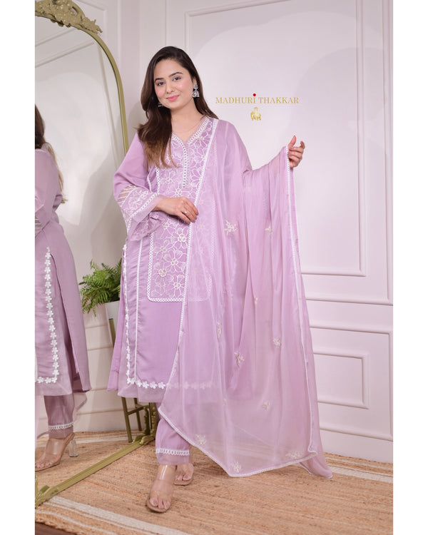 Lilac Chanderi Pakistani Suit