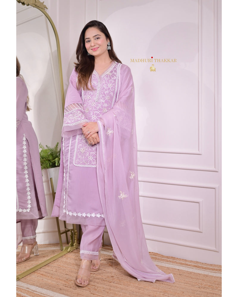 Lilac Chanderi Pakistani Suit