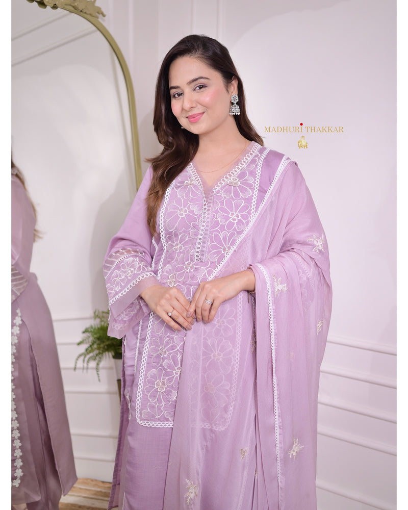 Lilac Chanderi Pakistani Suit