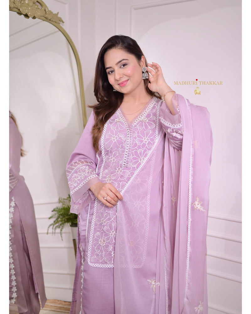 Lilac Chanderi Pakistani Suit