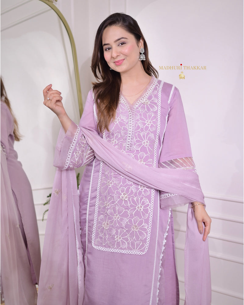 Lilac Chanderi Pakistani Suit