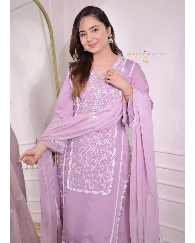 Lilac Chanderi Pakistani Suit