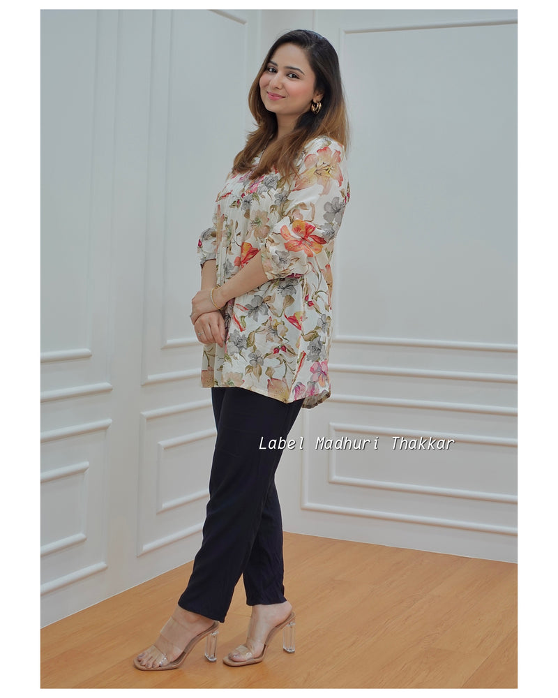 Ivory Floral Muslin Tunic