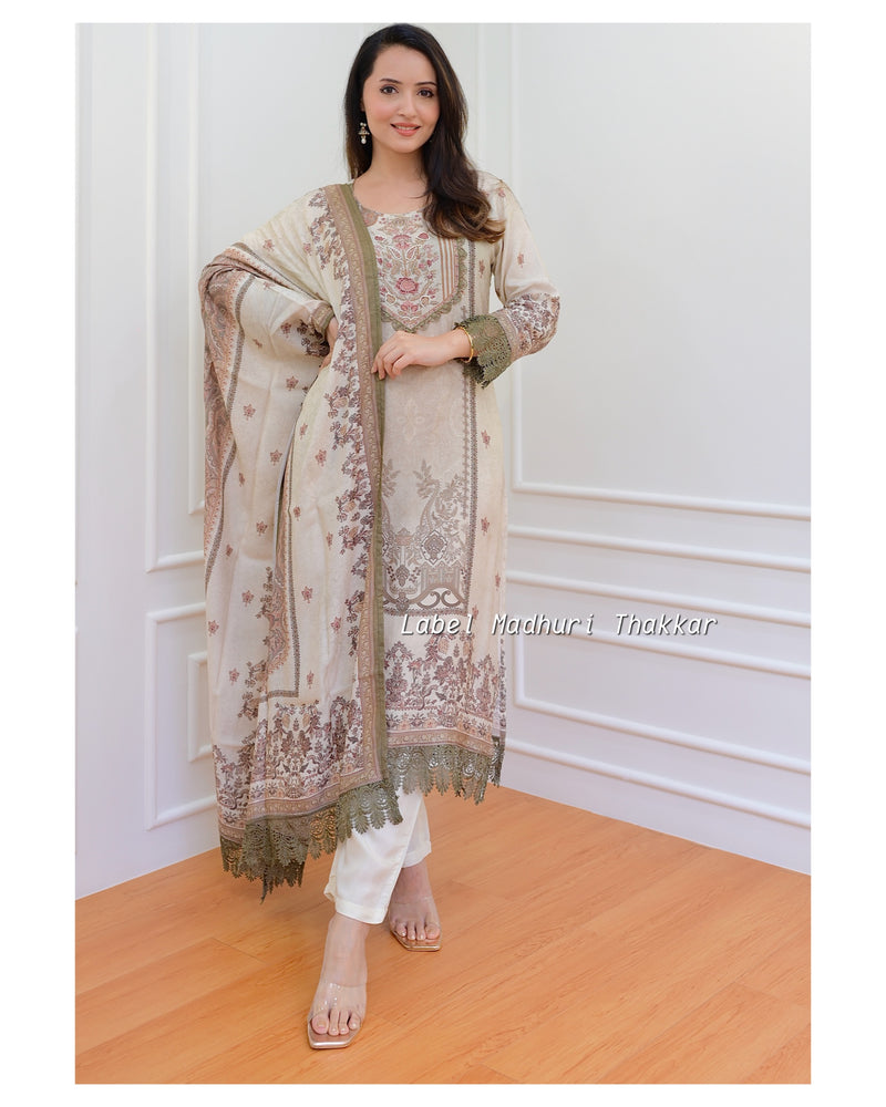 Ivory Handwork Muslin Pakistani Suit