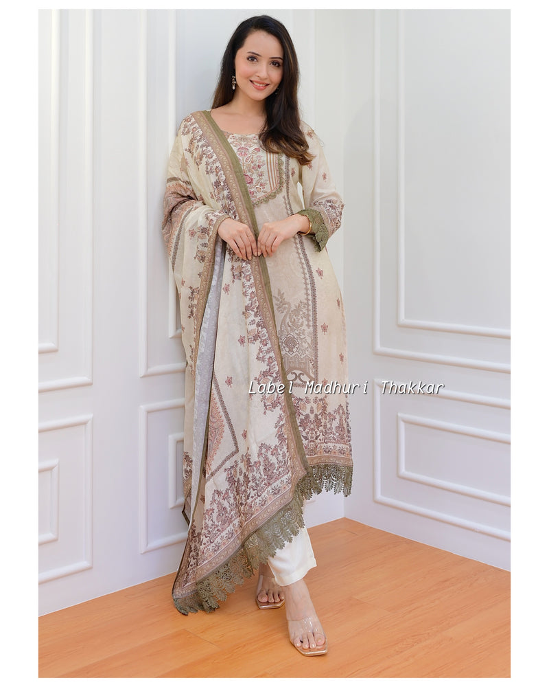 Ivory Handwork Muslin Pakistani Suit