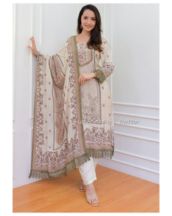 Ivory Handwork Muslin Pakistani Suit