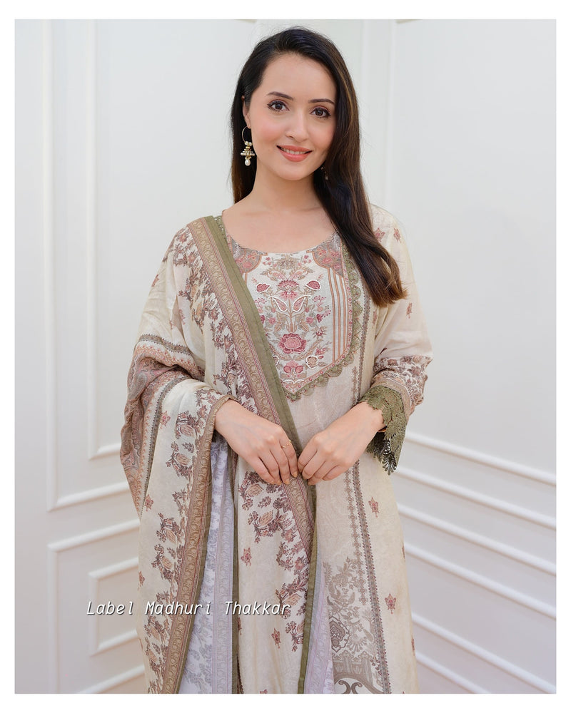 Ivory Handwork Muslin Pakistani Suit